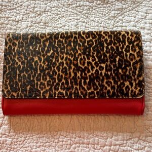 NEW Leopard Print and Red Clutch Bag